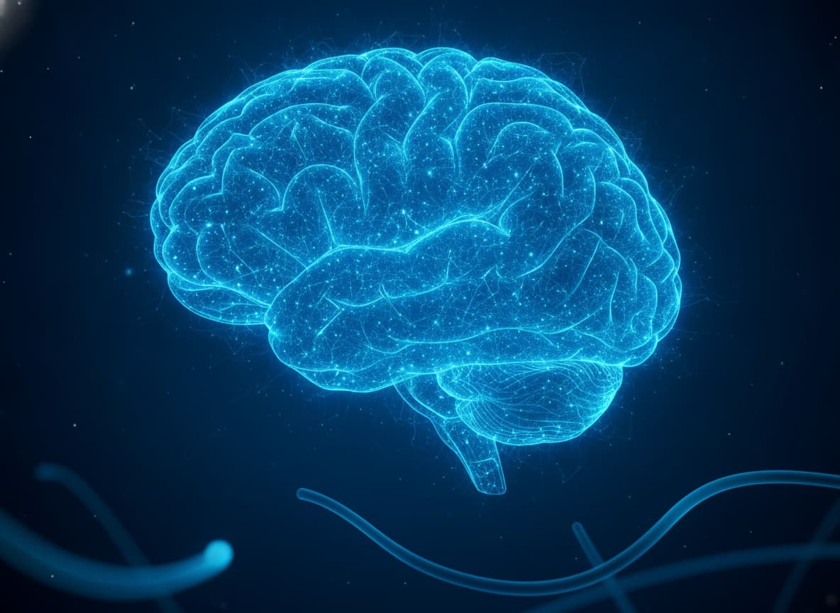 Luminous blue neural-network brain