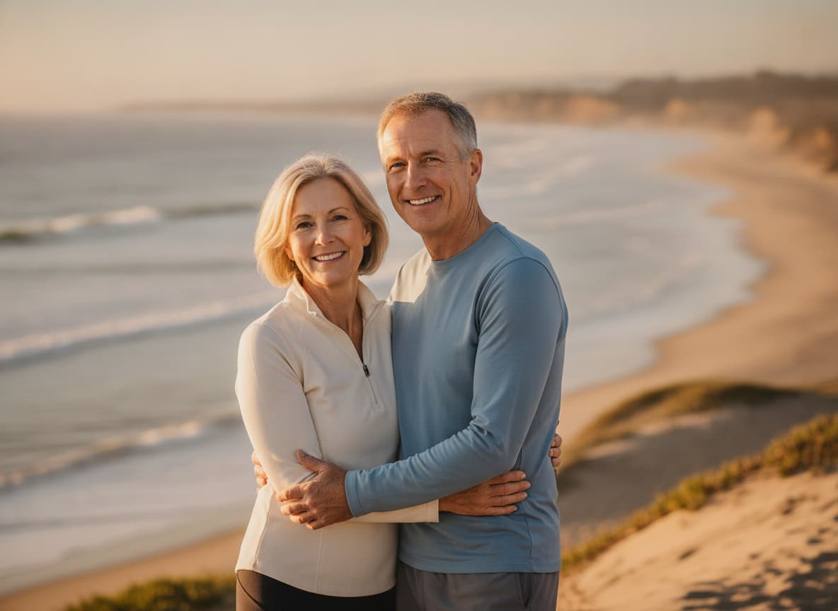 Happy couple 50+ at golden hour
