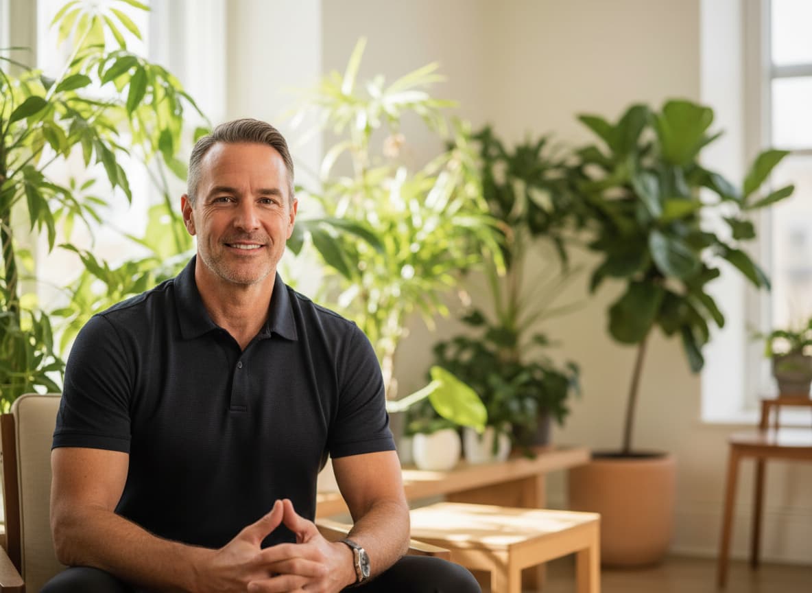 Healthy, confident adult 40+, warm natural light